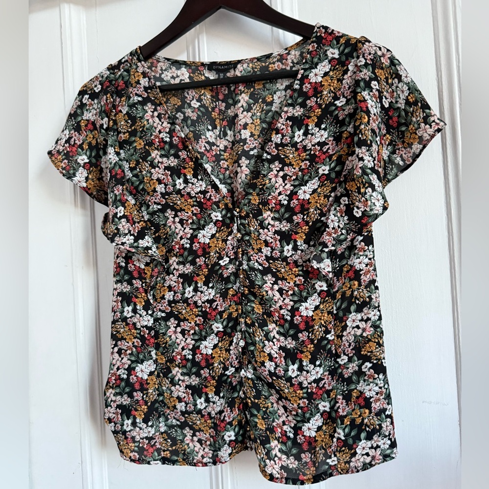 Dynamite Black Floral Blouse